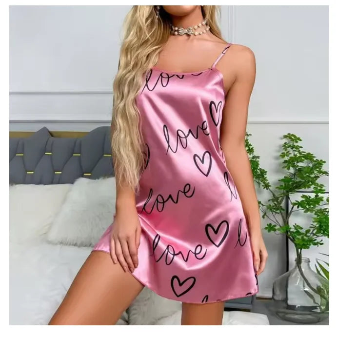 Elegant Floral Print Satin Nightgown