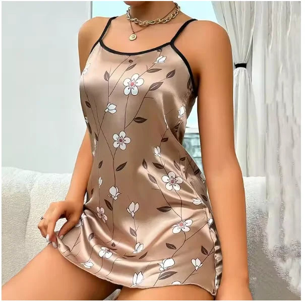 Elegant Floral Print Satin Nightgown