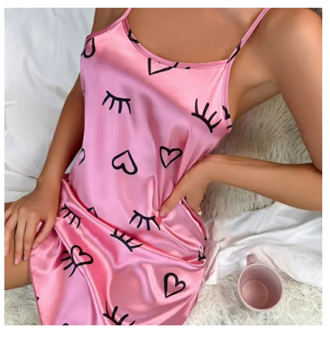 Elegant Floral Print Satin Nightgown