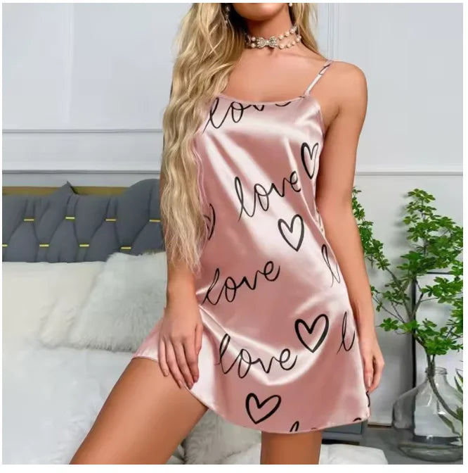 Elegant Floral Print Satin Nightgown